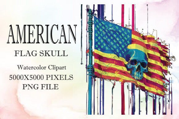 American Flag Skull Watercolor Clipart 2: Bold Illustrations