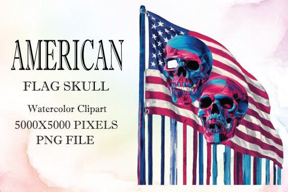 American Flag Skull Watercolor Clipart 4: Bold Illustrations