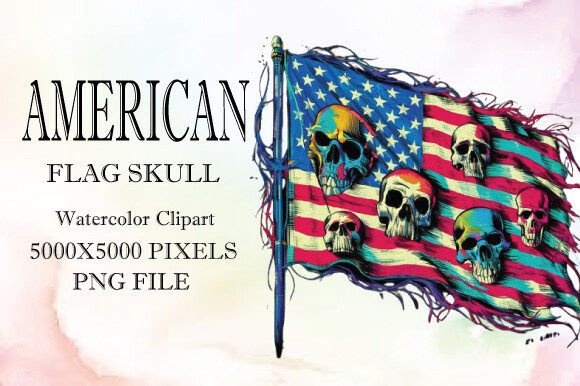 American Flag Skull Watercolor Clipart11 Illustrations
