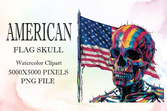 American Flag Skull Watercolor Clipart13 Illustrations