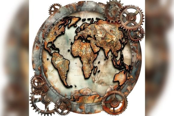 Ancient Map of the World Watercolor PNG Illustrations
