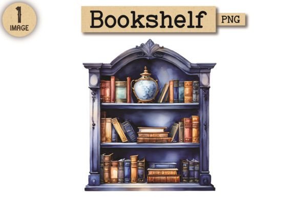 Bookshelf Watercolor Clipart PNG 6: Illustrations for Branding