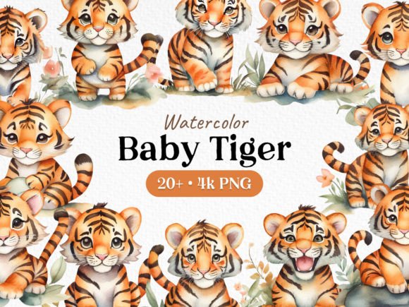 Bundle Watercolor Tiger Clipart PNG: Illustrations Review
