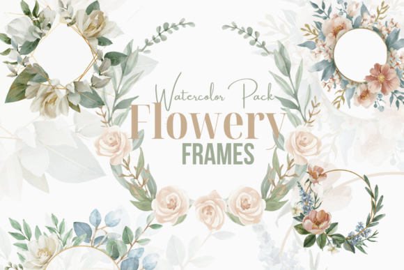 Flowery Frame Watercolor Pack: Editorial Illustrations