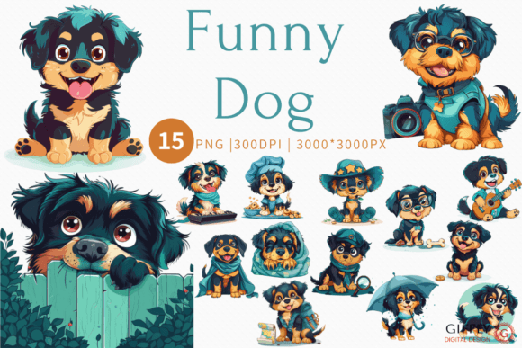 Funny Dog Sublimation Watercolor Clipart Illustrations
