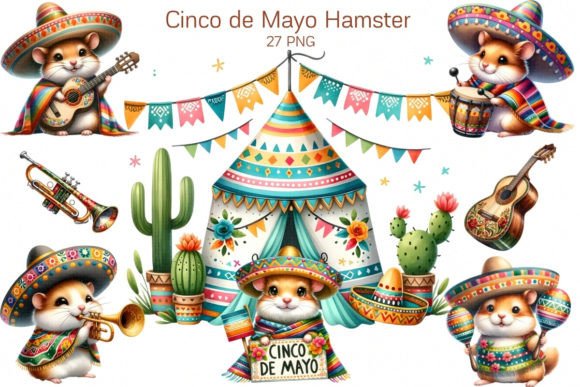 Hamster Cinco De Mayo Watercolor Clipart Illustrations