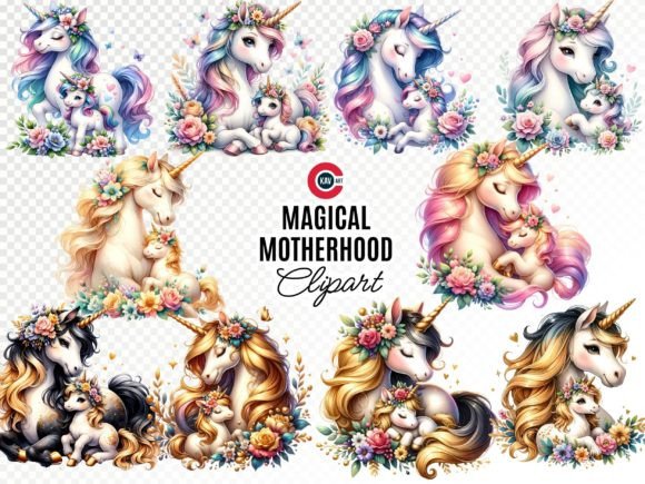 Mother Unicorn Love Illustrations for Editorial Design