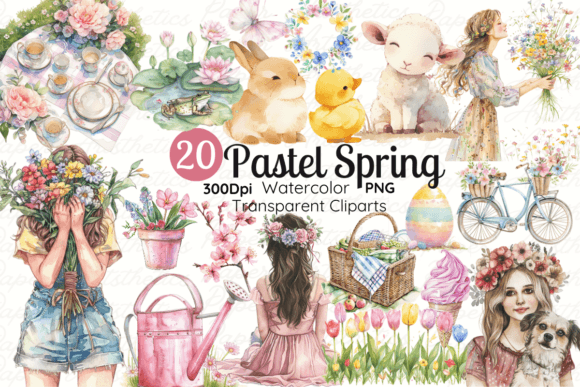 Pastel Spring Watercolor Clipart for Embroidery