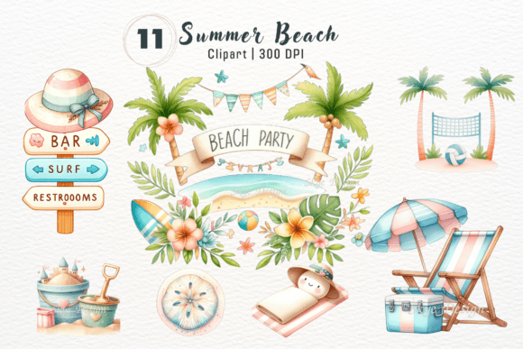 Pastel Watercolor Summer Beach Clipart Review
