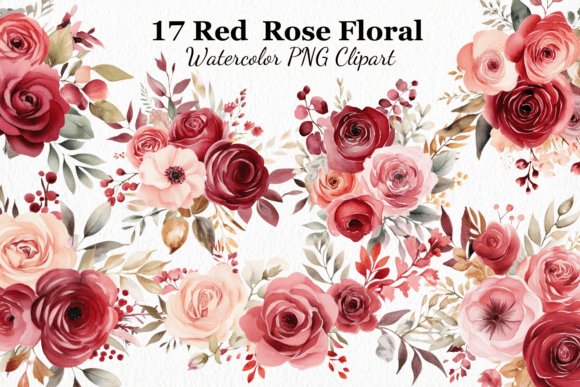 Red Floral Bouquets Watercolor Illustrations Review