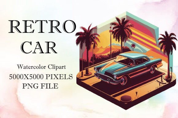 Retro Car Watercolor Clipart 23: Illustrations for Crafters