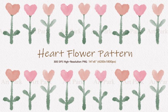 Seamless Watercolor Heart Flower Pattern Illustrations