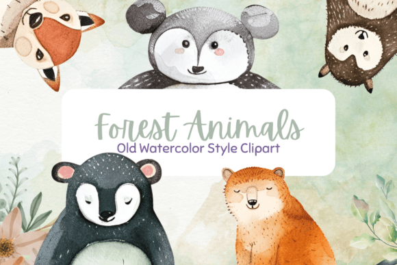 Vintage Watercolor Forest Animal Clipart Illustrations