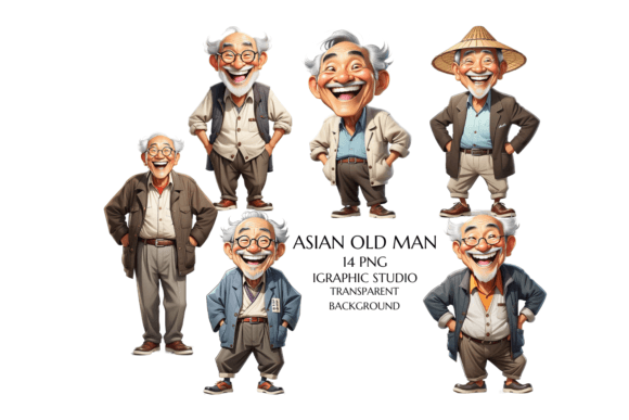 Watercolor Asian Old Man Clipart: Illustrations for Crafters