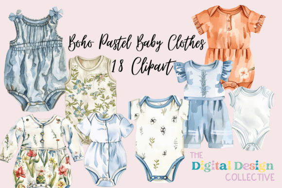 Watercolor Baby Clothing Clip Art Bundle Illustrations