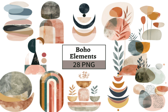 Watercolor Boho Elements Clipart Bundle Illustrations