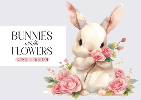 Watercolor Bunnies with Flowers Illustrations Review