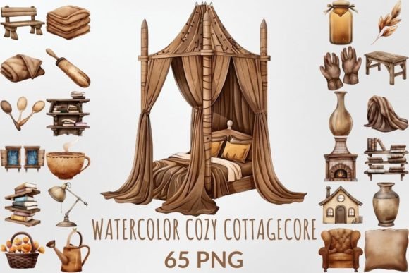 Watercolor Cozy Cottagecore Collection Illustrations Review
