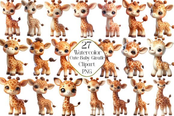 Watercolor Cute Baby Giraffe Clipart Illustrations