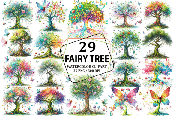 Watercolor Fairy Tree Illustrations for Crafters