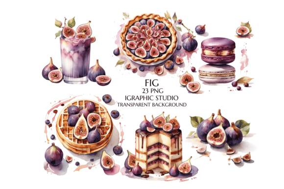 Watercolor Fig Dessert Clipart for Editorial Illustrations