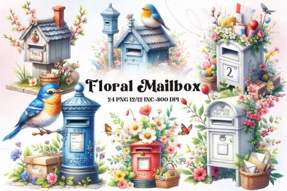 Watercolor Floral Mailboxes Illustrations for Editorial Design