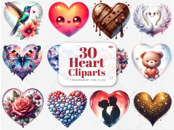 Watercolor Love Heart Clipart in Illustrations