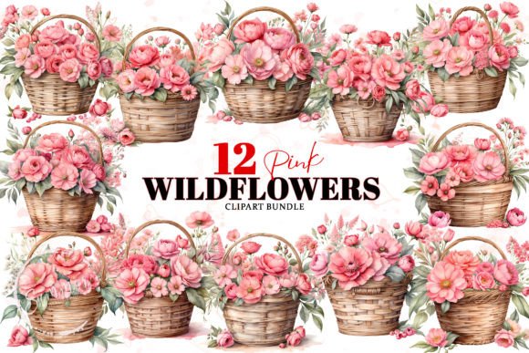 Watercolor Pink Wildflowers Basket Illustrations Review