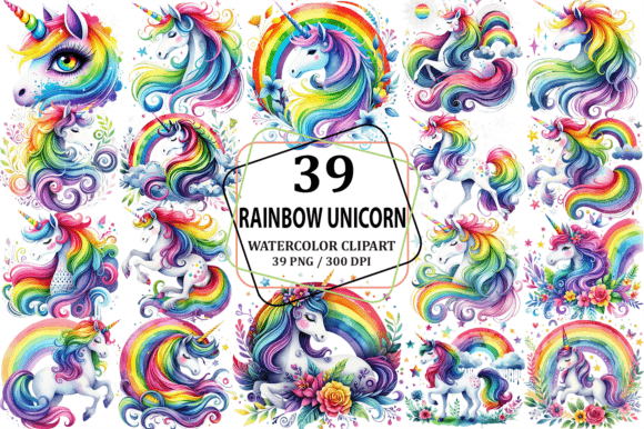 Watercolor Rainbow Unicorn Clipart PNG Review
