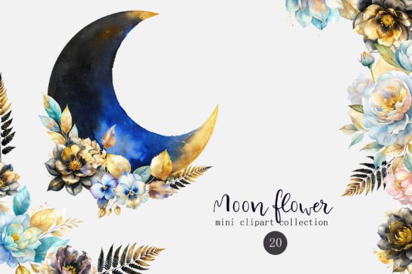 Watercolor Set Moon Flower: Illustrations for Digital Products