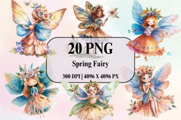 Watercolor Spring Fairy Illustrations for Digital Products