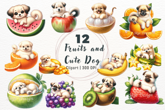 Watercolor Summer Fruits and Dog Illustrations