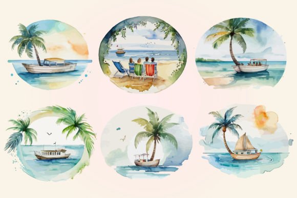 Watercolor Summer Travel Beach Illustrations Review