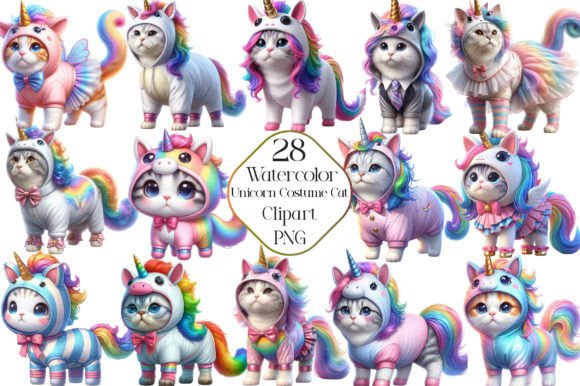 Watercolor Unicorn Cat Illustrations for Branding