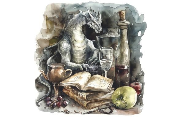 Wise Dragon Watercolor PNG for Illustrations
