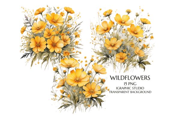 Yellow Wildflower Clipart: Watercolor Illustrations